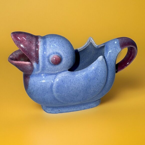 Vintage 1920s Japanese Duck Creamer Purple Blue Glaze - Picture 1 of 6